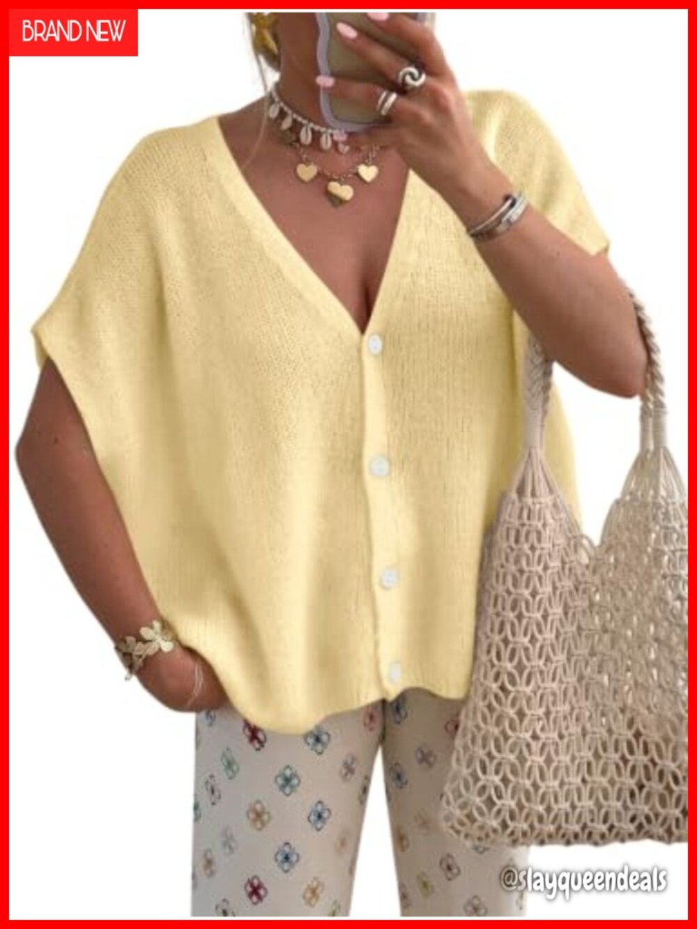 Womens Oversized Ribbed Knit Short Sleeve Button Up Cardigan Sweater